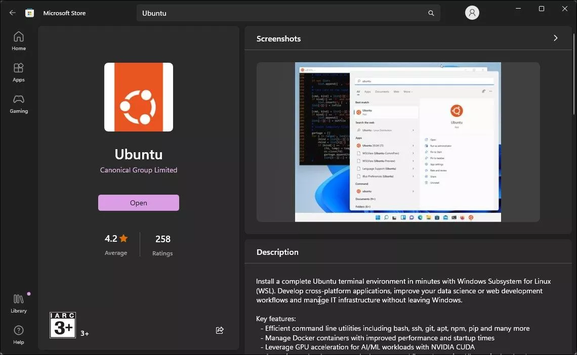 Ubuntu را جستجو و distro را نصب نمایید